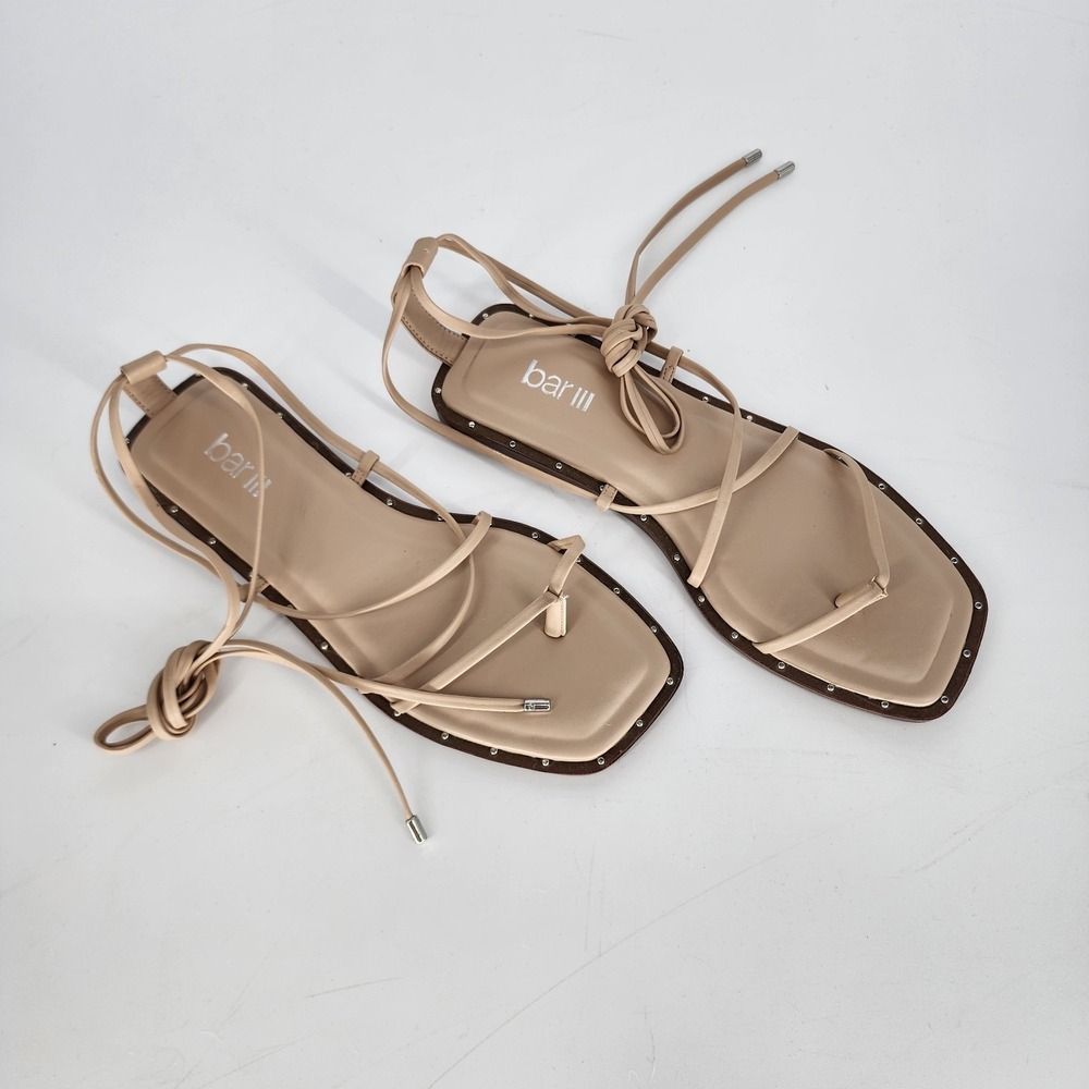 Women Minimalist Studded Lace Up Strappy Flat Sandals 7M Summer Capsule Wearable